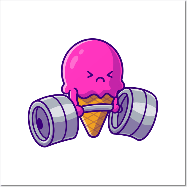 Cute Ice Cream Cone Lifting Dumbbell Cartoon Wall Art by Catalyst Labs